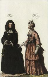 F28: Ancien habillement des dames religieuses de la maison royale de S. Louis, à S. Cyr  //  F29: Habillement des demoiselles de la maison de S. Cyr, lorsqu'elles portaient la croix
